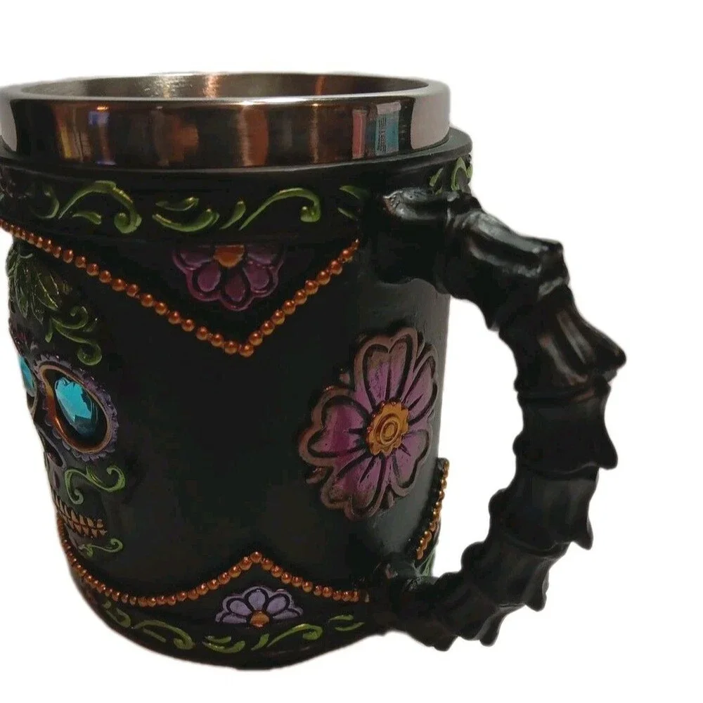 Mug 12 OZ Gothic Black, Green, Purple, Day of The Dead  Skull Mug
